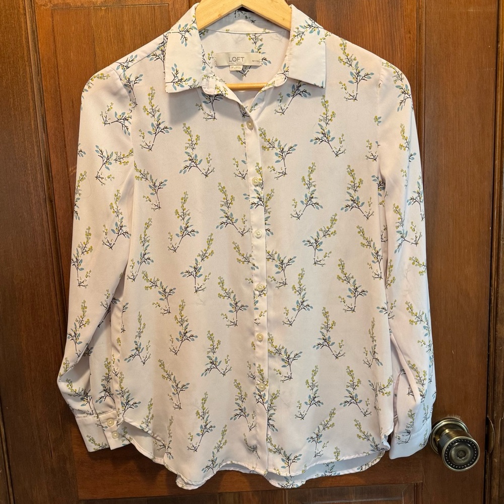 LOFT White Blouse with Floral Print